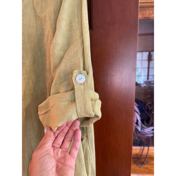 BACI LINEN asymmetrical, bottom, convertible sleeve button down jacket - Picture 2 of 6